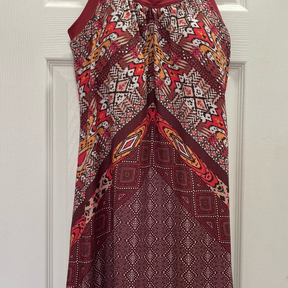 Prana Red and Orange Geometric Midi Dress